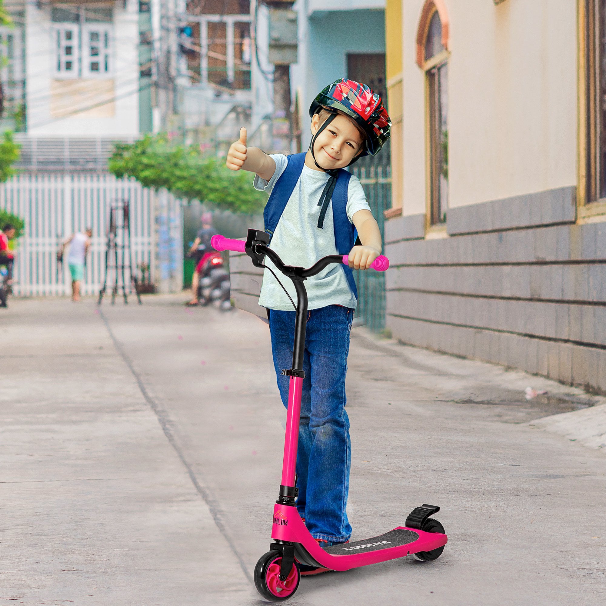 Electric Scooter, 120W Motor E-Scooter w/ Battery Level Display, 2 Adjustable Heights, and Rear Brake, Suitable for 6+ Years Old, Pink