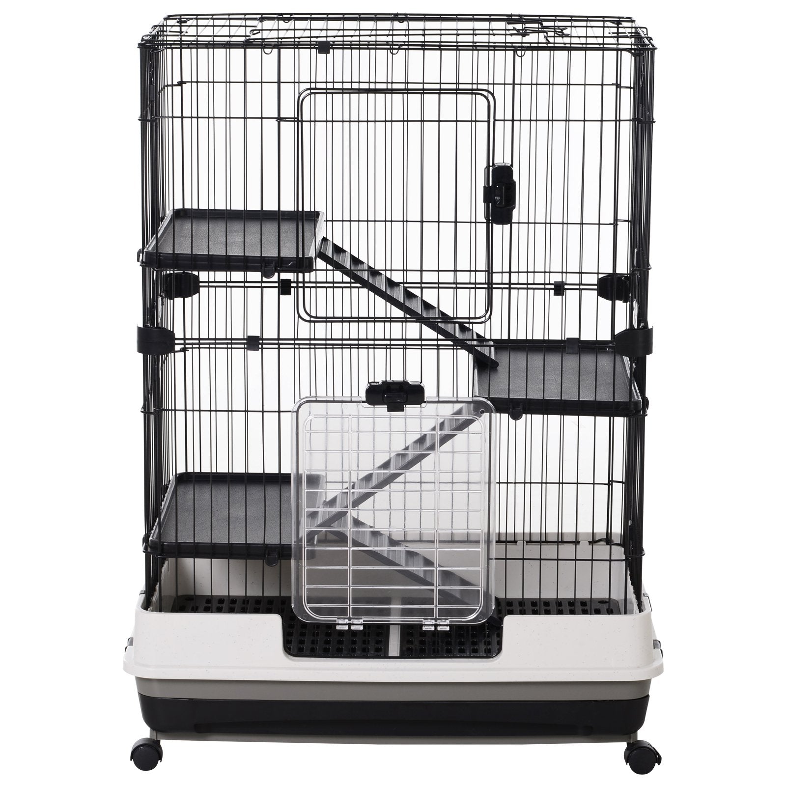 Small Guinea Pigs Hutches Hutch Pet Play House with Platform, Ramp, Removable Tray for Rabbits, Guinea Pigs, Chinchillas Black and White