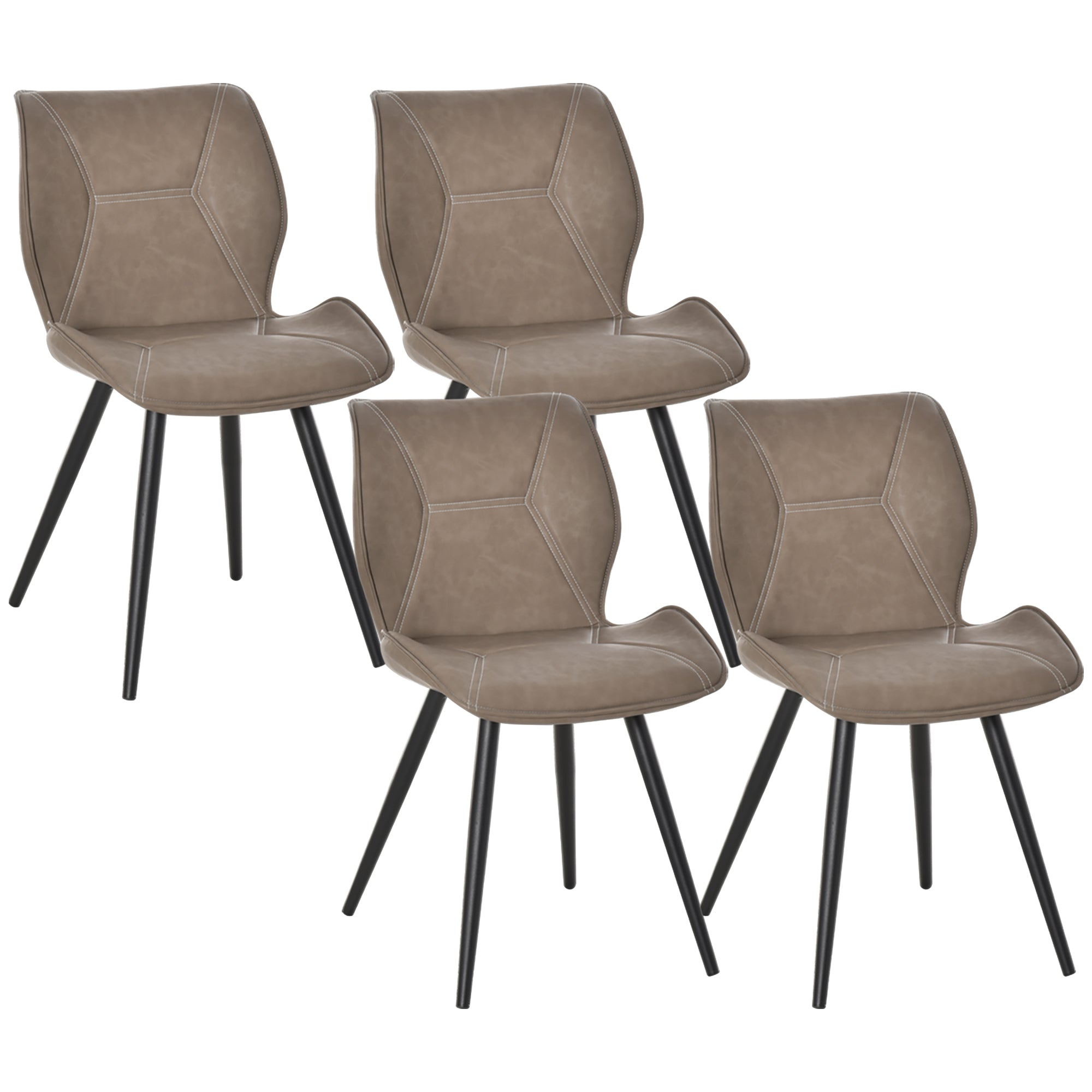 Set of 4 Contrast Stitched PU Leather Racing-Style Dining Chairs Accent Seat w/ Steel Legs Ergonomic Back Padding Home Living Room Brown