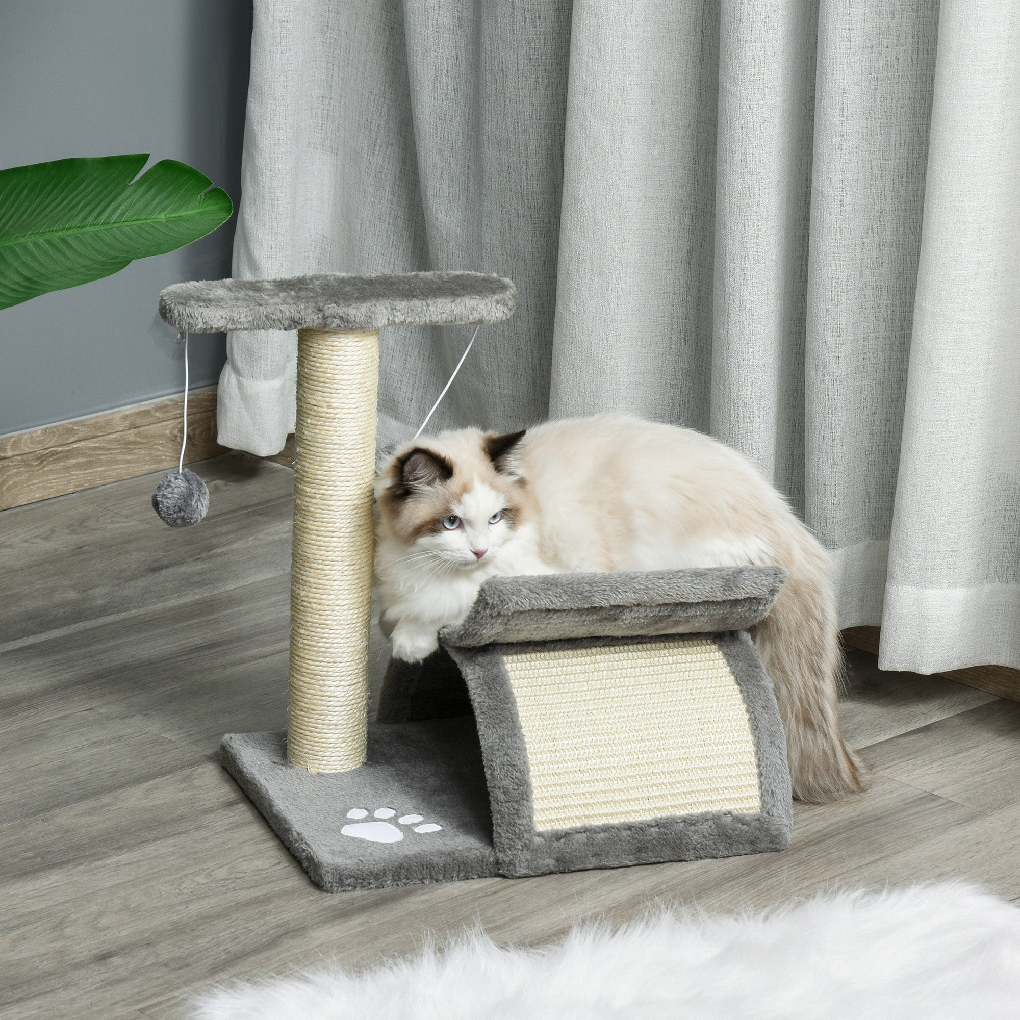 Cat Tree with Sisal Scratching Post, Cat Tower for Kittens, Small Cat Condo with Rotatable Top Bar, Tunnel, Dangling Balls, Grey