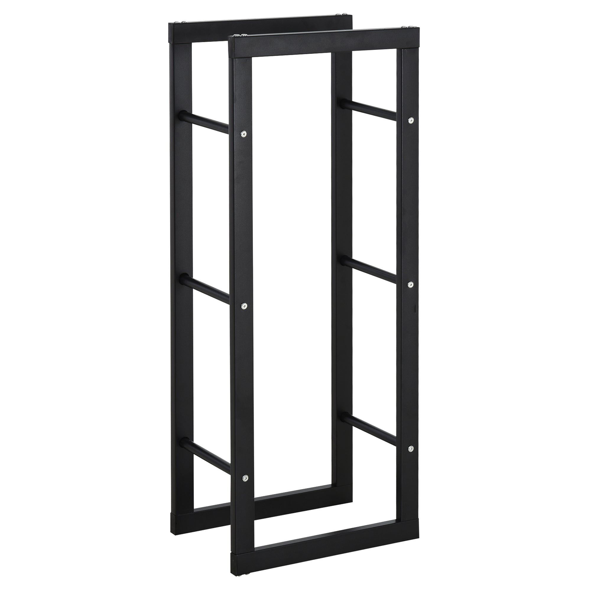 Metal Firewood Log Holder Tall Firewood Rack Indoor Outdoor Fireplace Wood Storage Shelf with Side Rails, Black, 40W x 25D x 100H cm