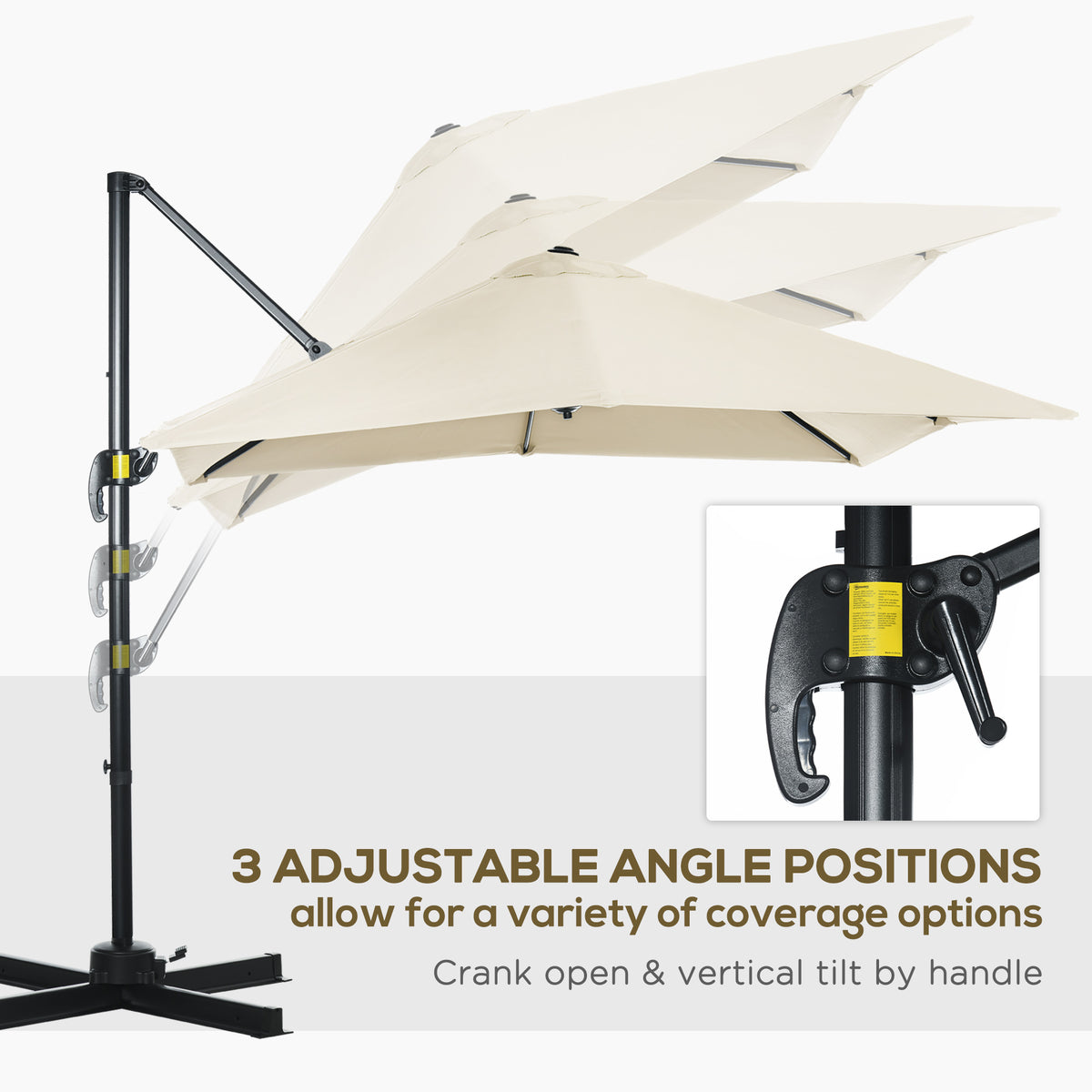 2.5 x 2.5m Patio Offset Parasol Umbrella with 360° Rotation & Crank Handle - Cream White