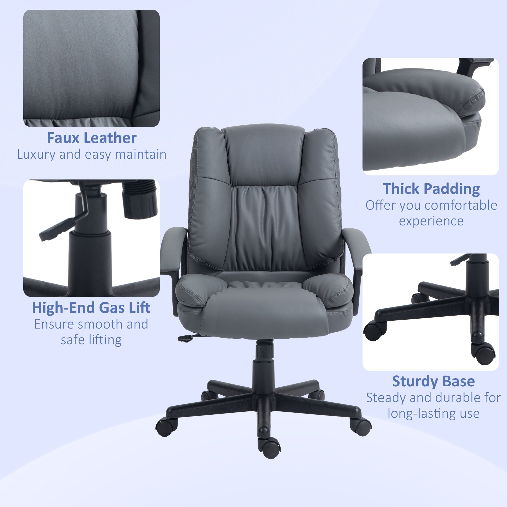 Office Chair, Faux Leather Computer Desk Chair, Mid Back Executive Chair with Adjustable Height and Swivel Rolling Wheels