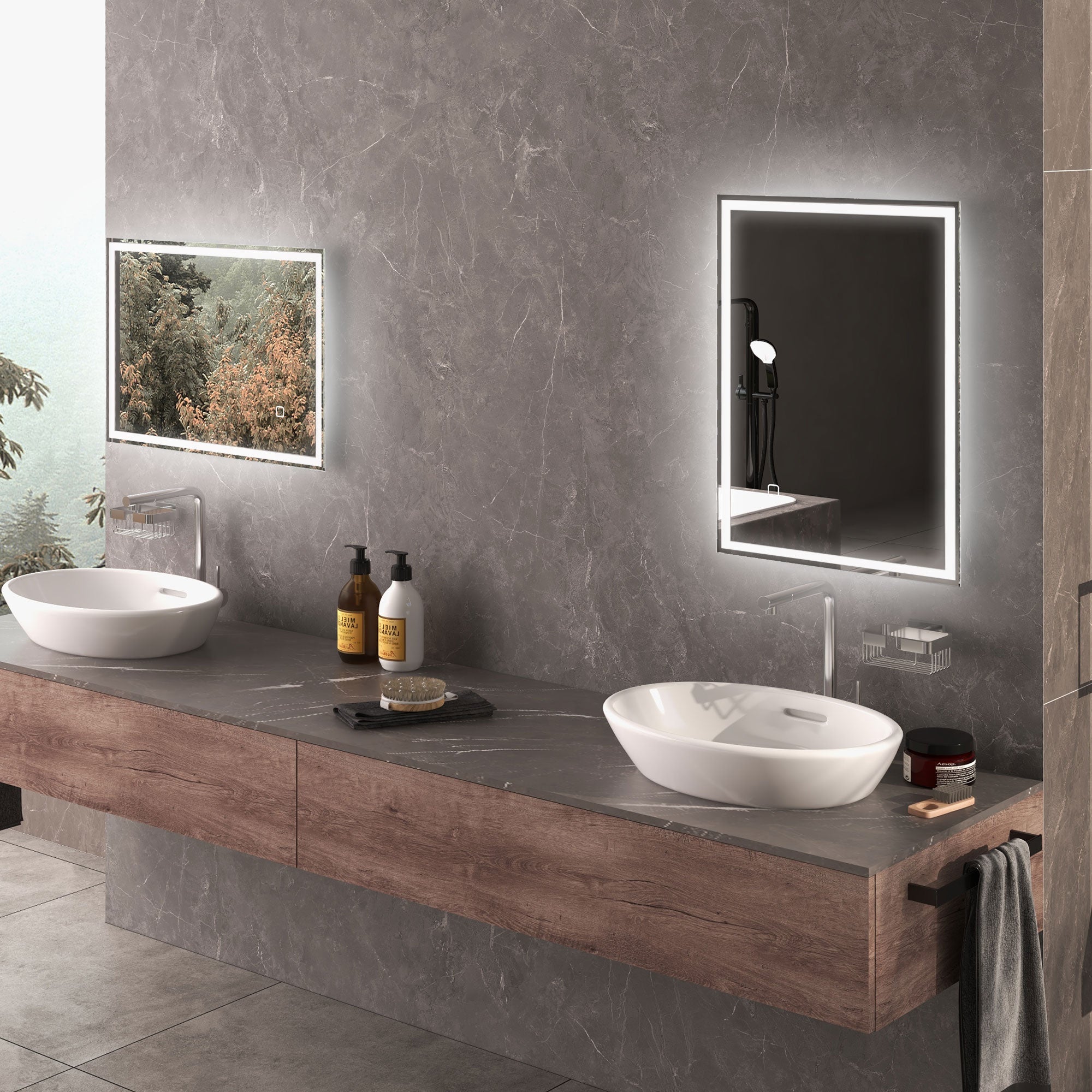 70 x 50cm LED Bathroom Mirror with Lights, Dimmable Makeup Mirror, Vanity Mirror with 3 Colour, Smart Touch, Anti-Fog