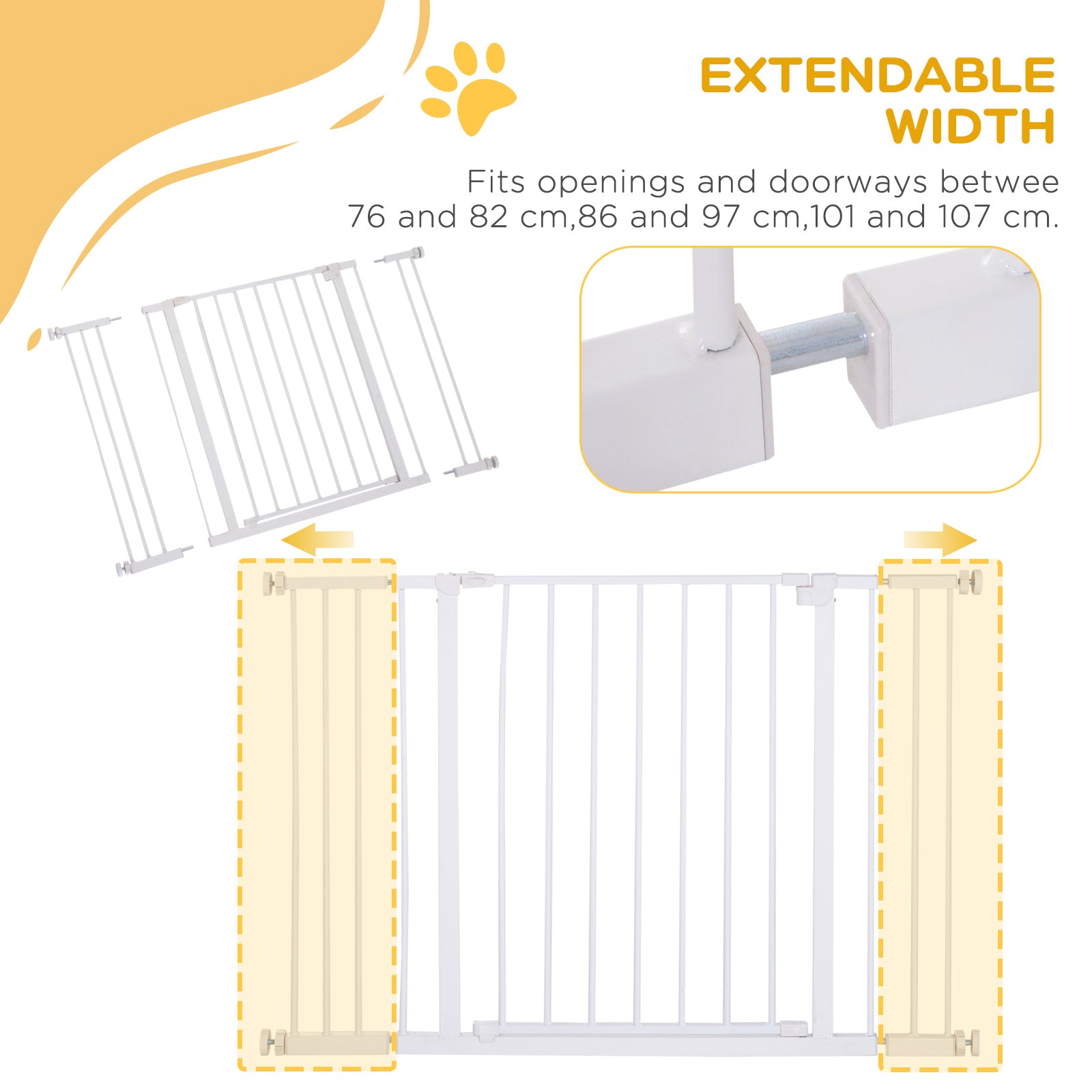 Pressure Fitted Pet Dog Safety Gate Metal Fence Extending 72-107cm Wide