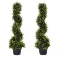 Set of 2 Artificial Spiral Topiary Trees 90cm with Pot for Indoor Outdoor Décor - Green