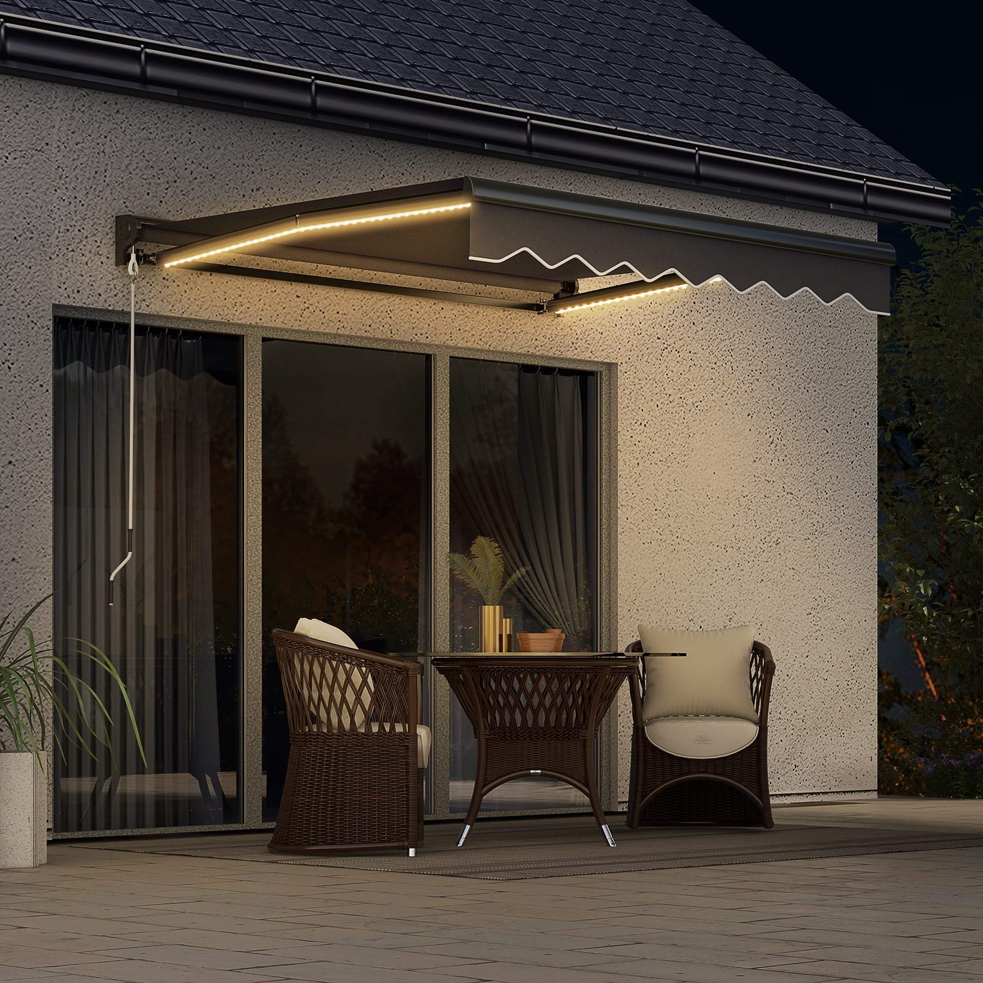 Electric Retractable Patio Awning with LED Lights - Grey