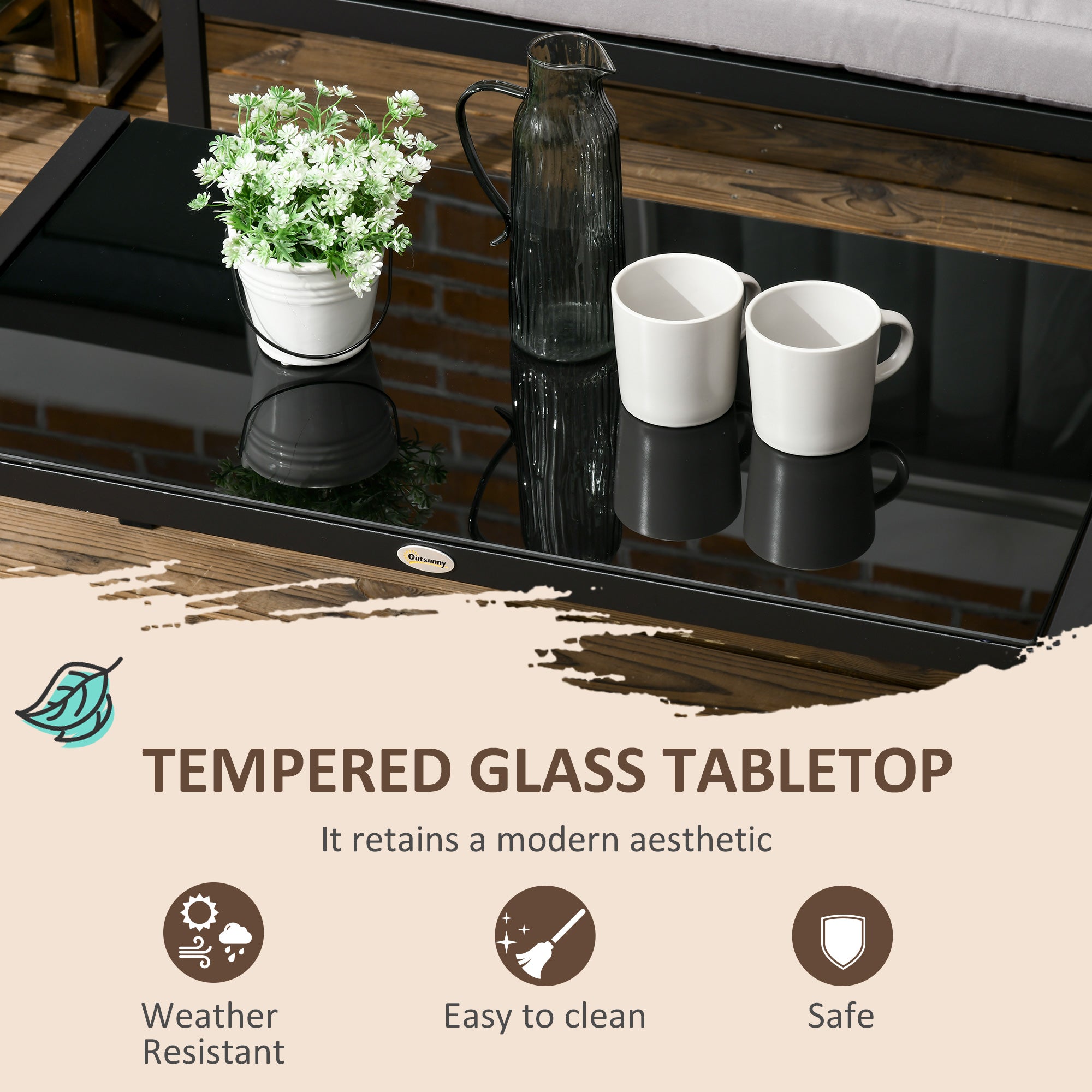 4 Piece Metal Garden Sofa Set with Tempered Glass Table Light Grey