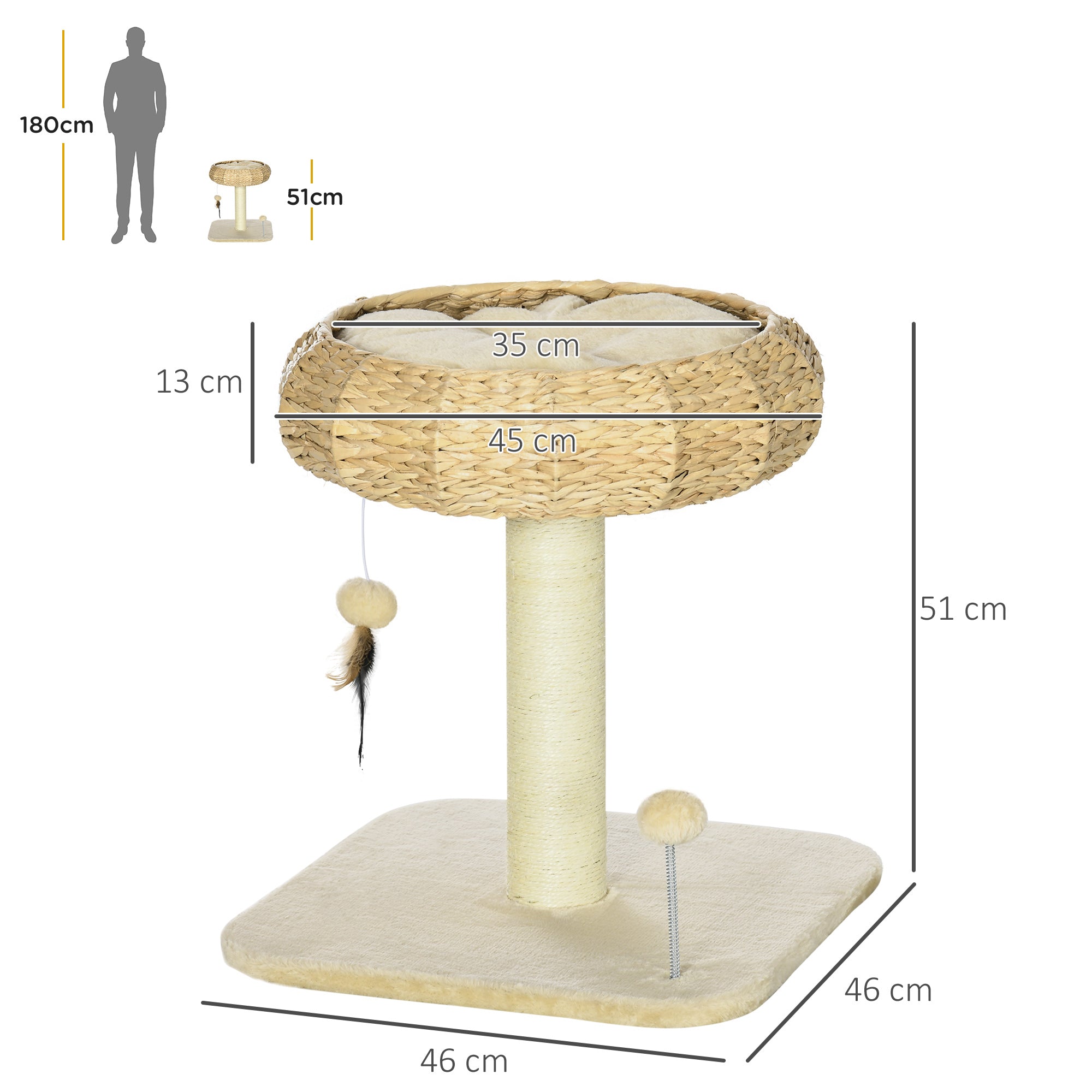 51cm Cat Tree, Kitty Activity Center, Cat Climbing Toy, Cat Tower with Cattail Bed Ball Toy Sisal Scratching Post, Beige