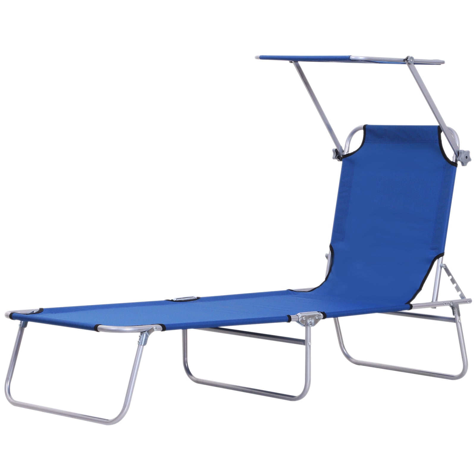 Reclining Chair Folding Lounger Seat Sun Lounger with Sun Shade Awning Beach Garden Outdoor Patio Recliner Adjustable, Blue