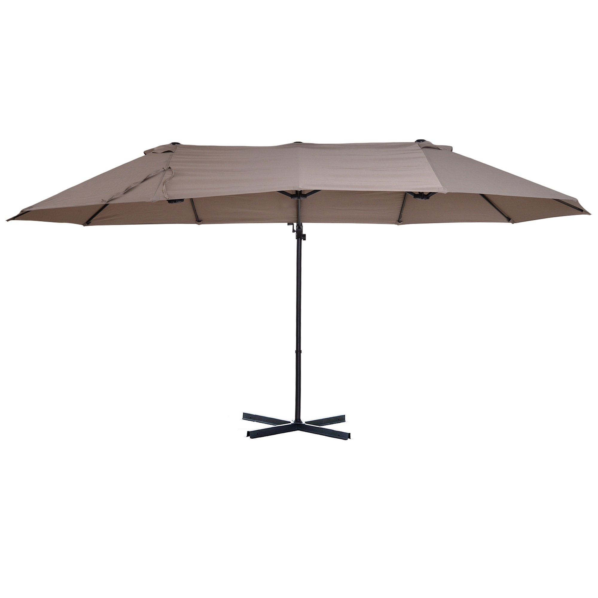 Double Canopy Offset Parasol Umbrella Garden Shade with 12 Support Ribs Crank Handle Easy Lift Twin Canopy Brown