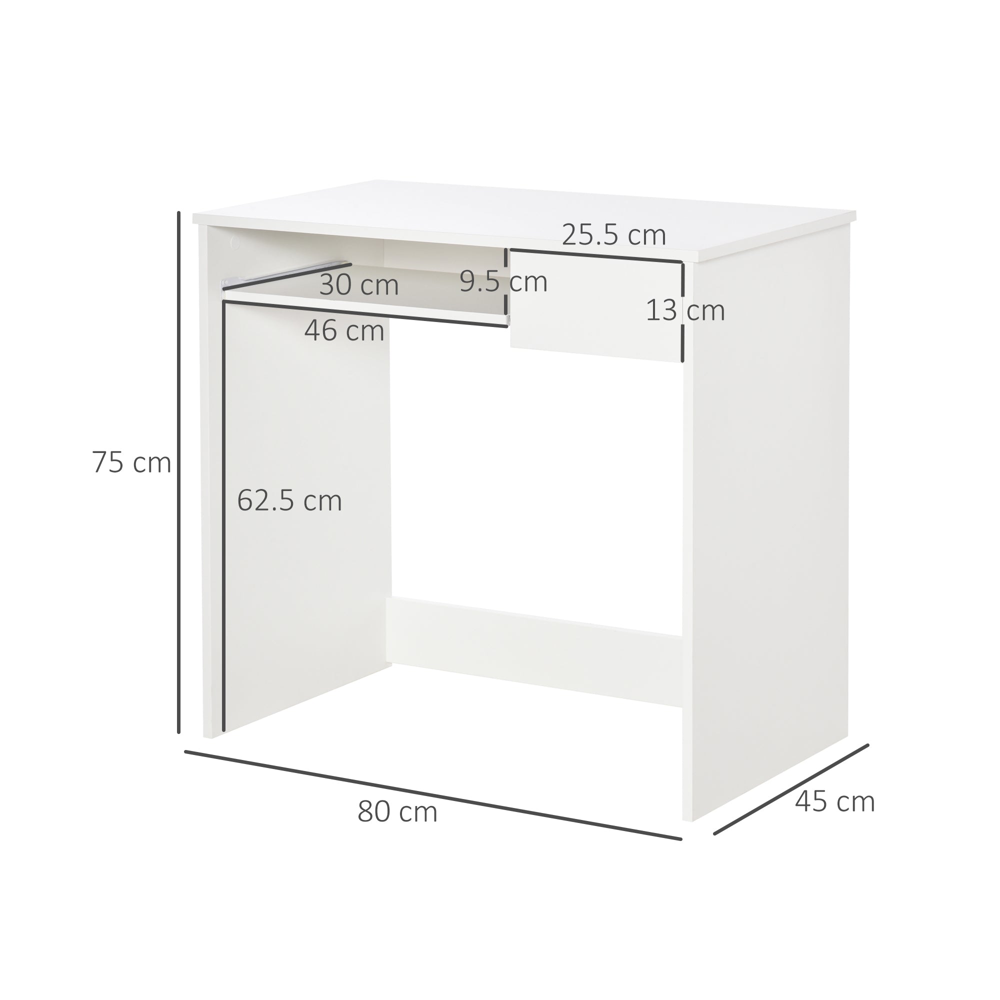 Compact Small Computer PC Table with Keyboard Tray Drawer Study Office Working Gaming Writing Desk, White