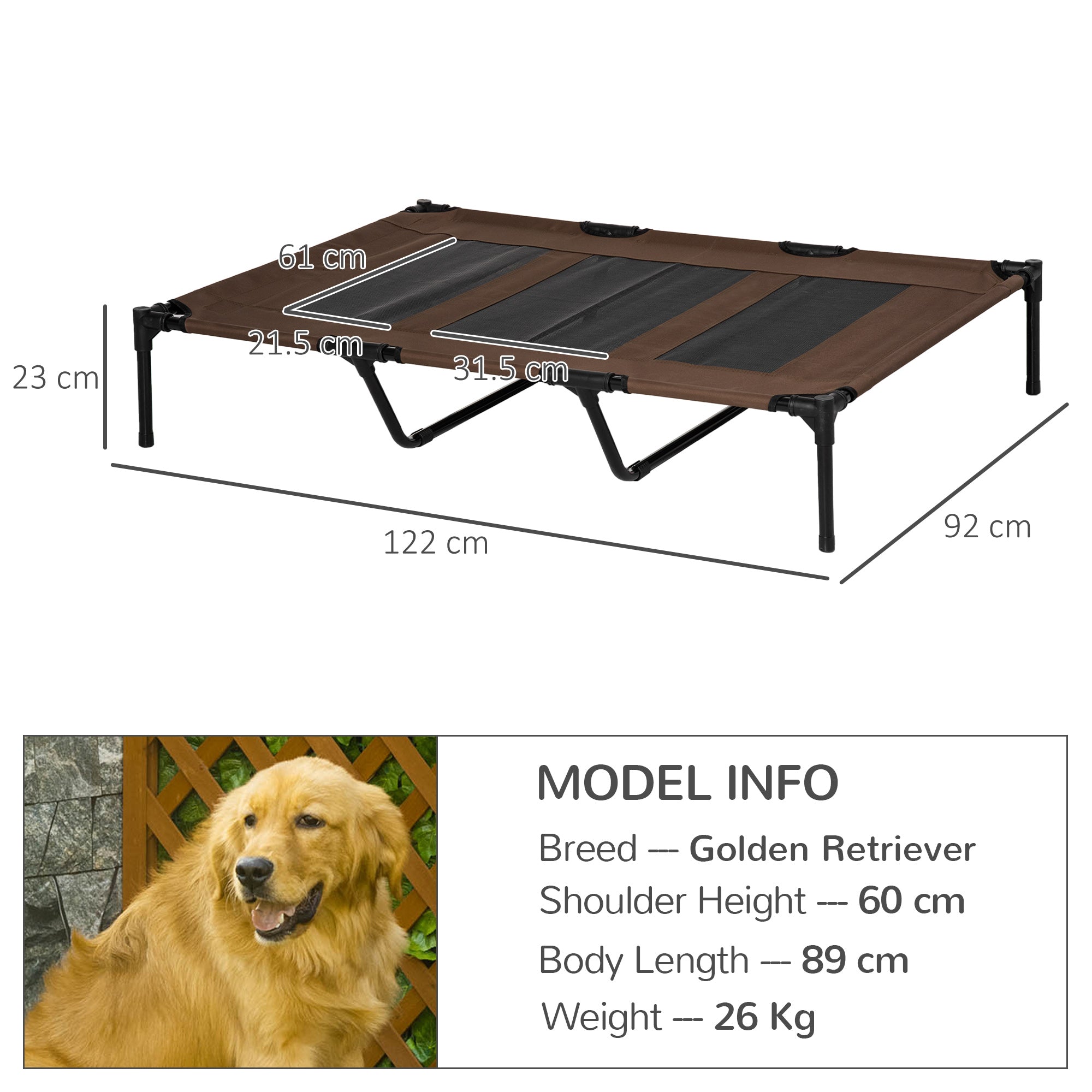 Cooling Elevated Dog Bed Portable Raised Pet Cot with Breathable Mesh, No-Slip Rubber Feet for Indoor & Outdoor Use, Brown