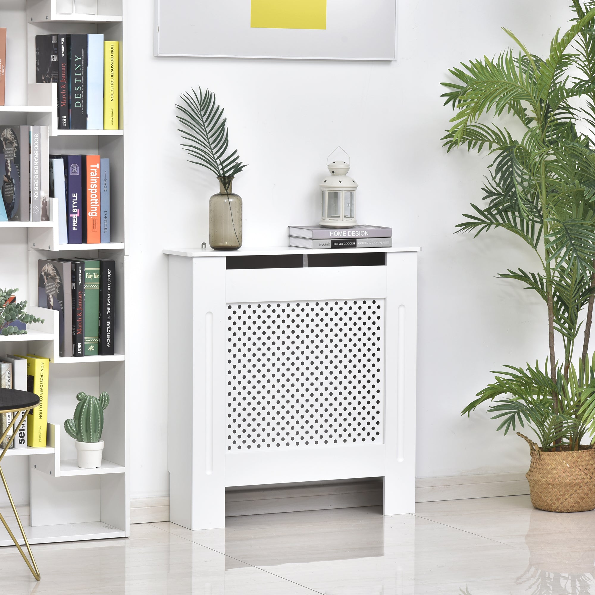 Wooden Radiator Cover Heating Cabinet Modern Home Furniture Grill Style Diamond Design White Painted (Small)