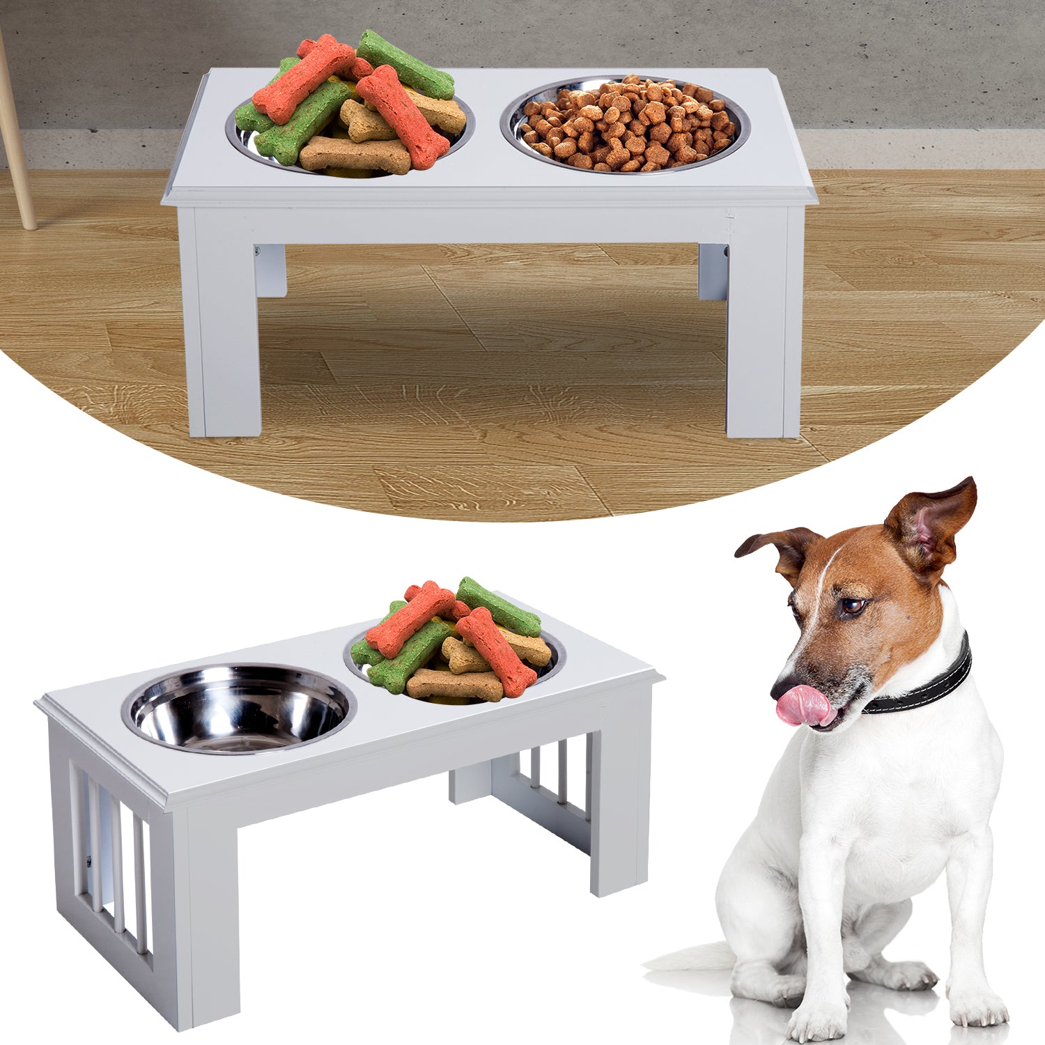 Stainless Steel Pet Feeder, 58.4Lx30.5Wx25.4H cm-White