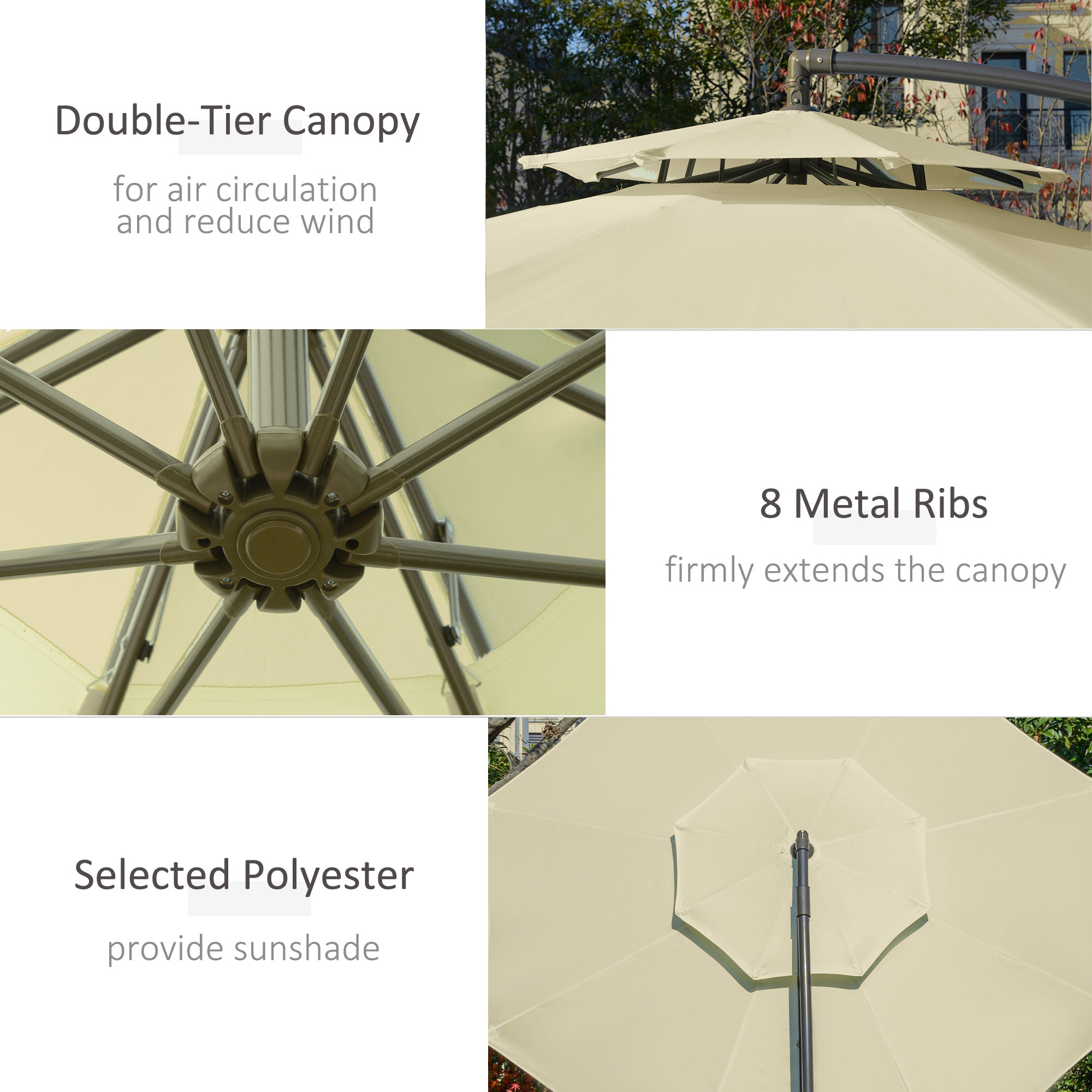 2.7m Cantilever Garden Parasol with Double Tier Canopy and Crank Handle Beige