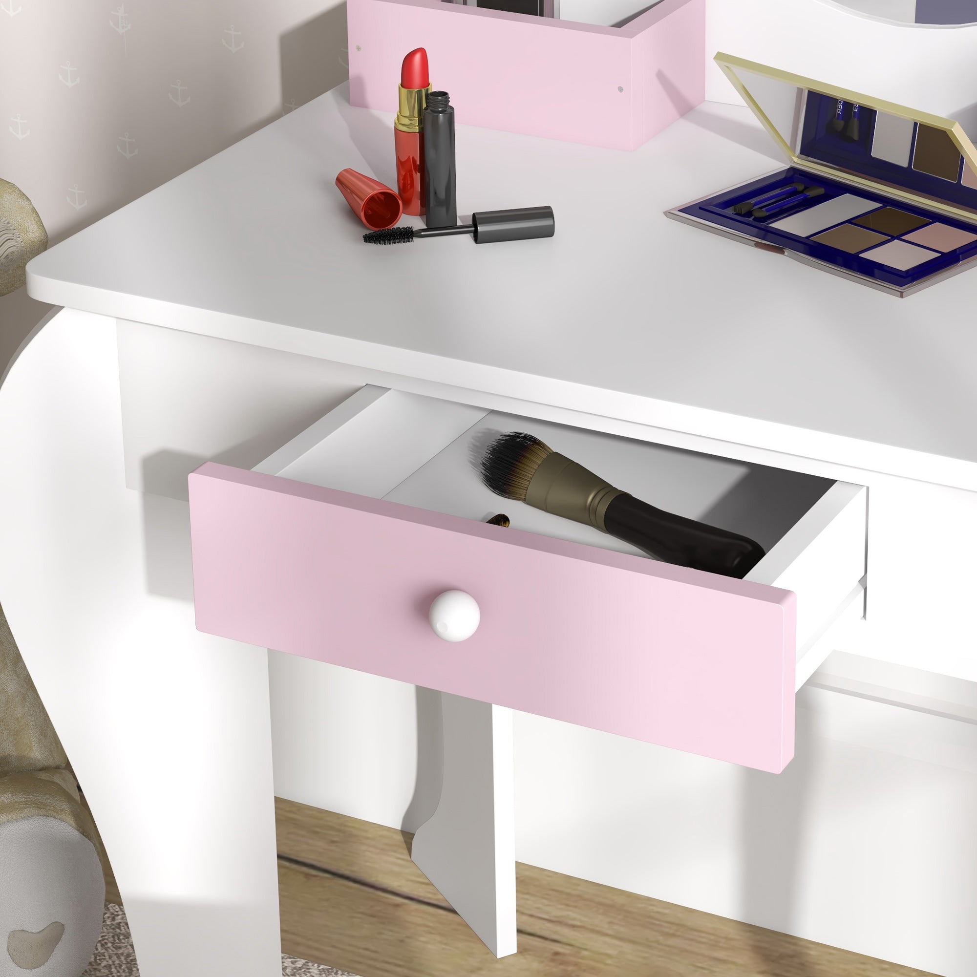 Unicorn-Design Kids Dressing Table, with Mirror and Stool - White