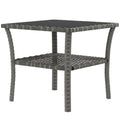 50cm Outdoor PE Rattan Two-Tier Coffee Table with Glass Top - Grey