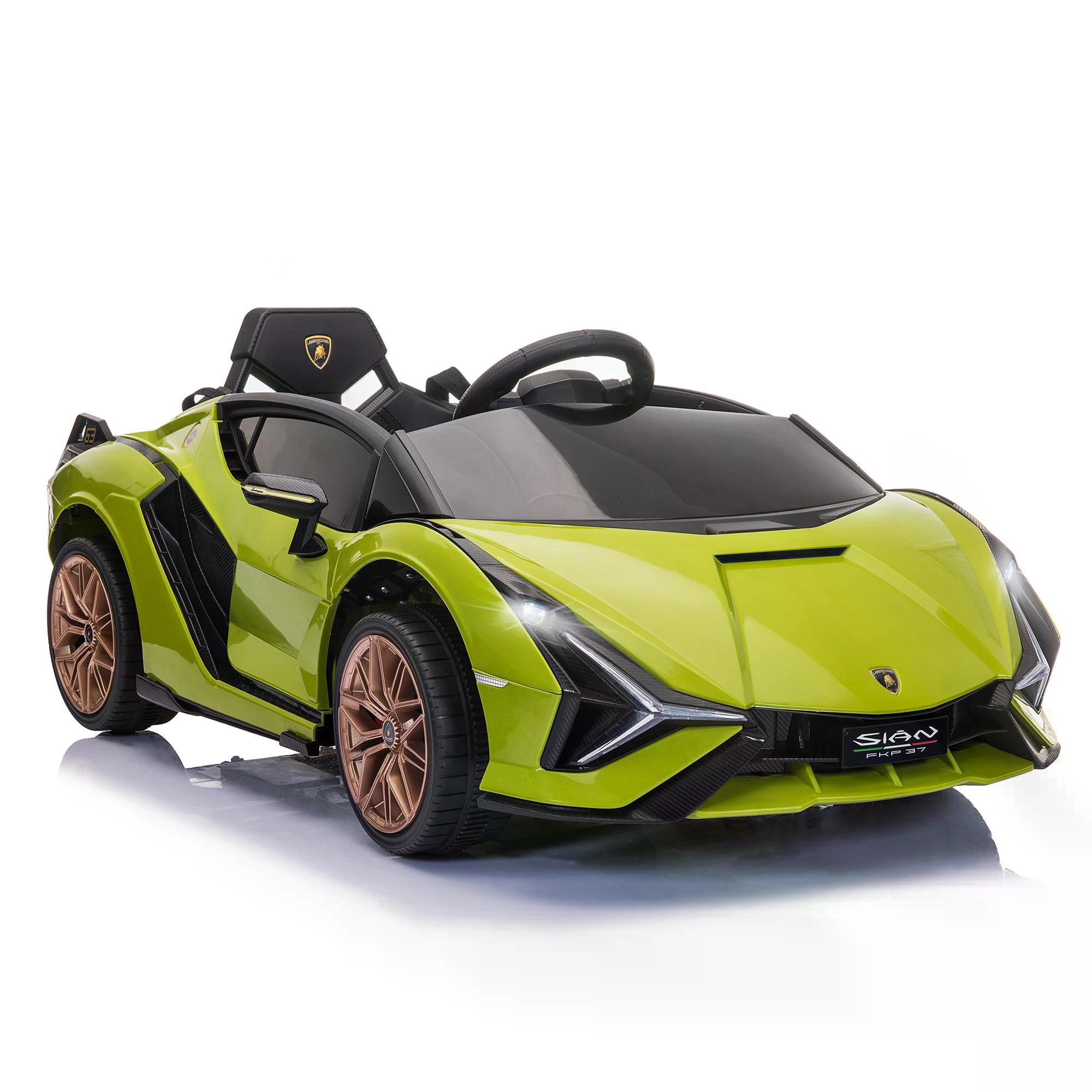 Compatible 12V Battery-powered Kids Electric Ride On Car Lamborghini SIAN Toy with Parental Remote Control Lights MP3 for 3-5 Years Old Green