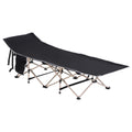 Portable Folding Camping Cot with Steel Frame and Side Pocket - Black