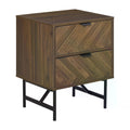 Side Cabinet Home Organizer with 2 Drawers, Hidden Handle, Herringbone Pattern - Walnut Brown