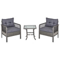 2 Seater Patio PE Rattan Bistro Set with Cushions and Tempered Glass Table - Grey