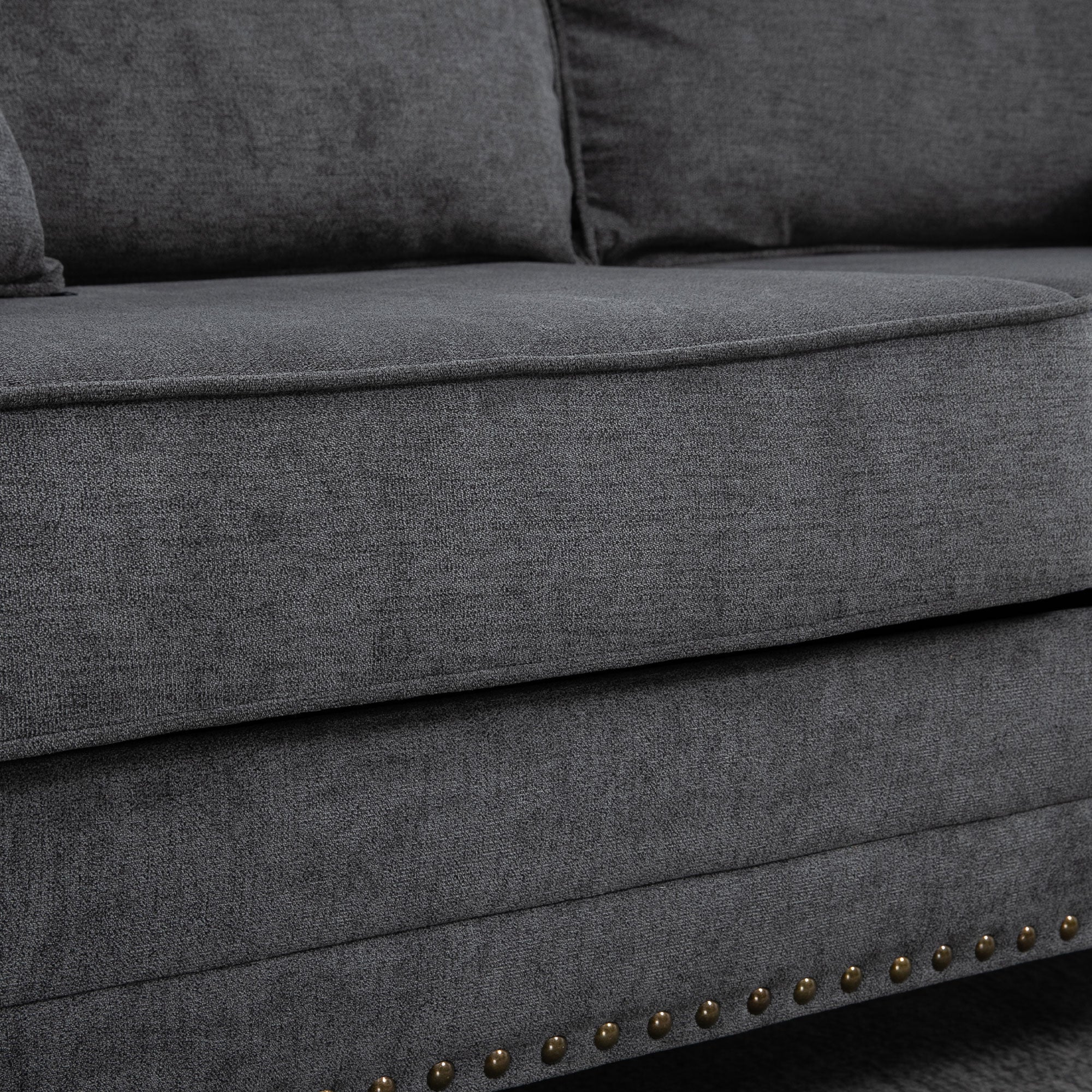 2 Seater Fabric Sofa with Nailhead Trim and Cushions Loveseat - Grey