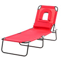 Foldable Outdoor Sun Lounger with Adjustable Backrest, Pillow & Reading Hole - Red