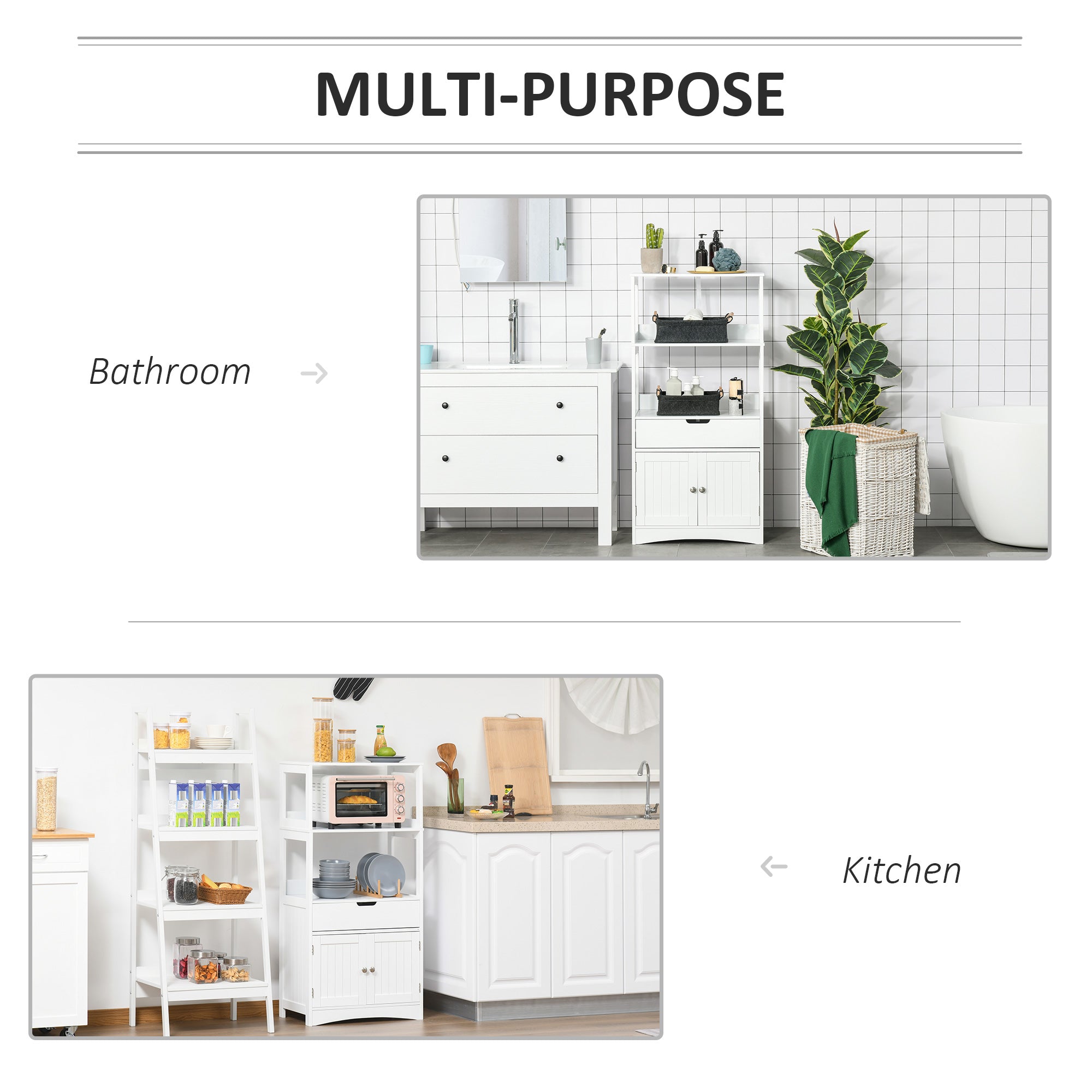 Bathroom Floor Cabinet, Free Standing Kitchen Cupboard with Shelves, Drawer and Doors, Storage Organizer for Living Room, White