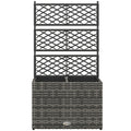 22L PE Rattan Garden Planter with Trellis and 2 Plant Boxes, 57x30x107 cm - Mixed Grey