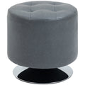 360° Swivel Round PU Ottoman Footstool with Thick Padding and Steel Base - Grey