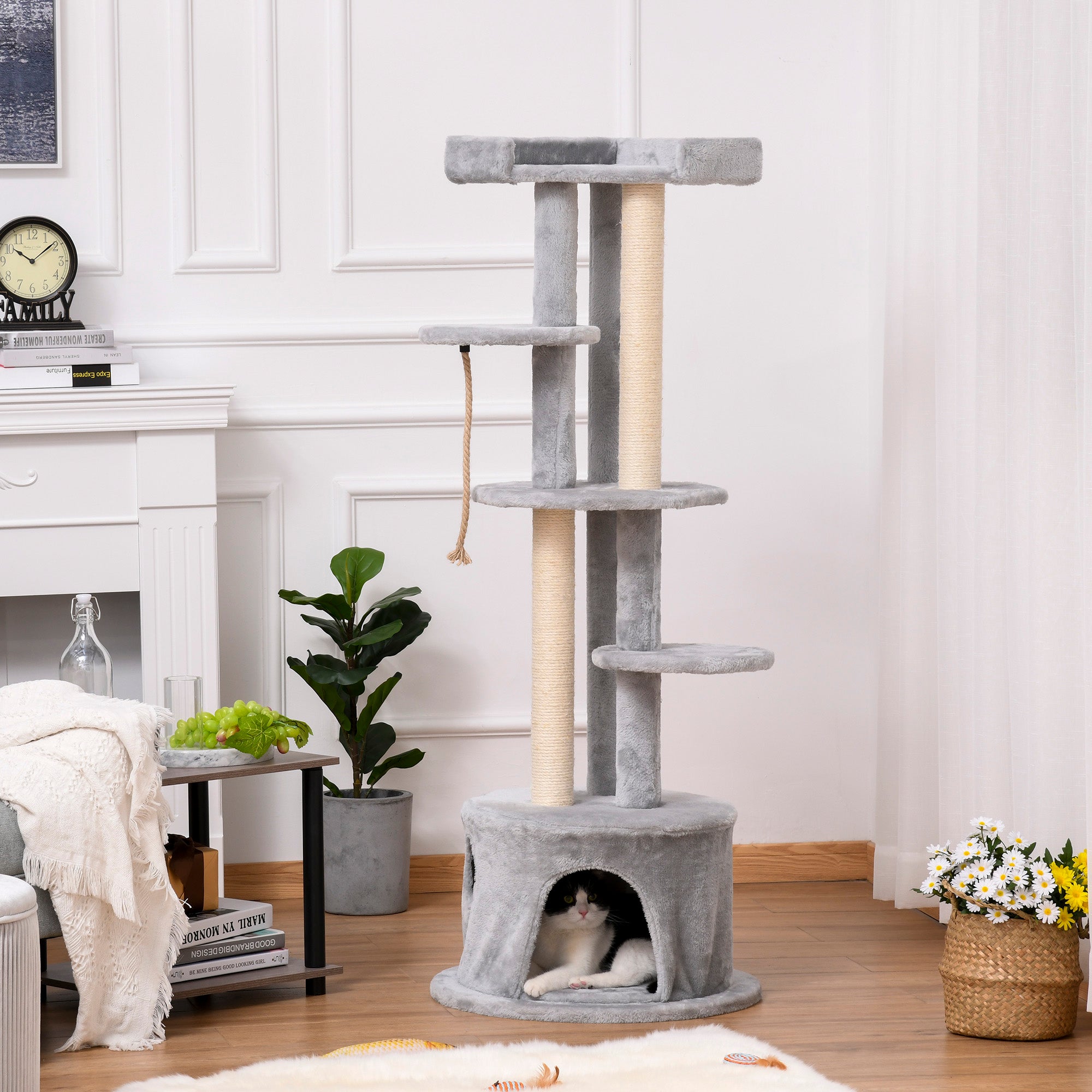 Cat Tree Kitten Tower Multi-level Activity Centre Pet Furniture with Scratching Post Condo Hanging Ropes Plush Perches Grey