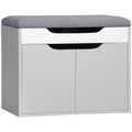 Modern Shoe Bench with Padded Seat, 2-Tier Storage Cabinet & Adjustable Shelf - Light Grey