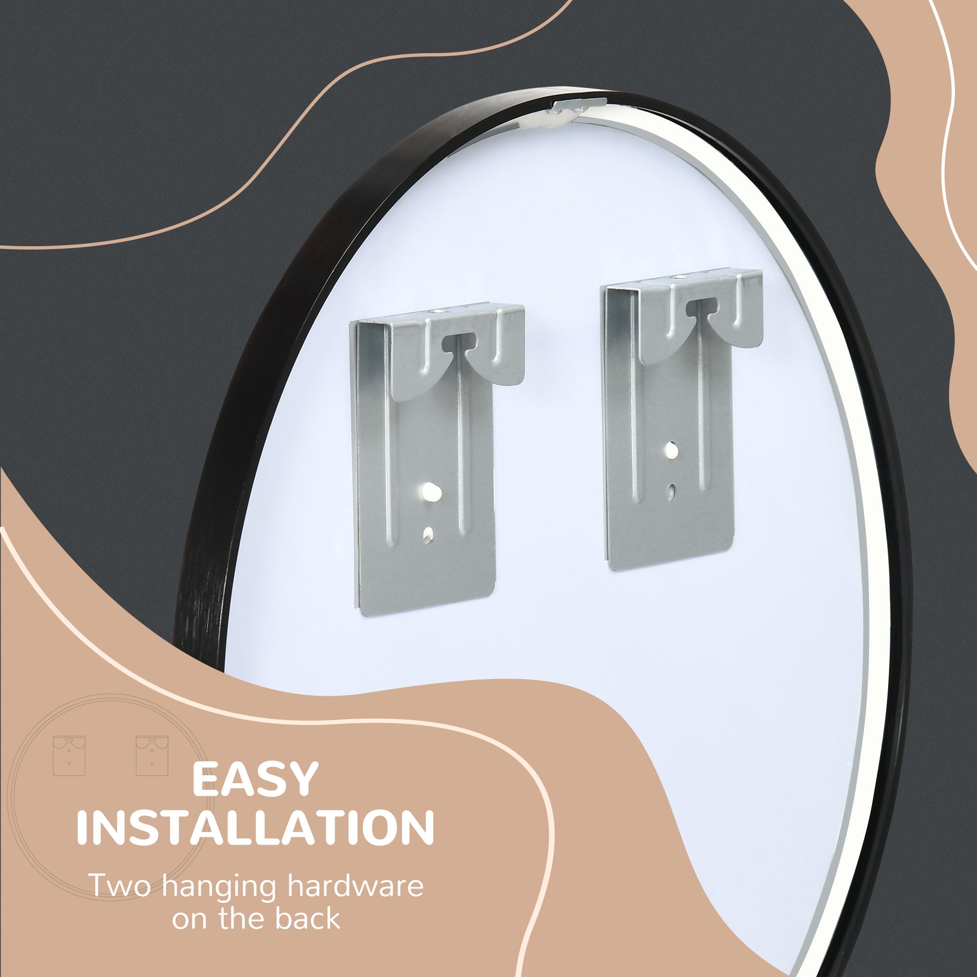 Round Bathroom Mirror, Modern Wall-mounted Makeup Mirror with Aluminium Frame for Washroom Living Room, Black, 50x50 cm