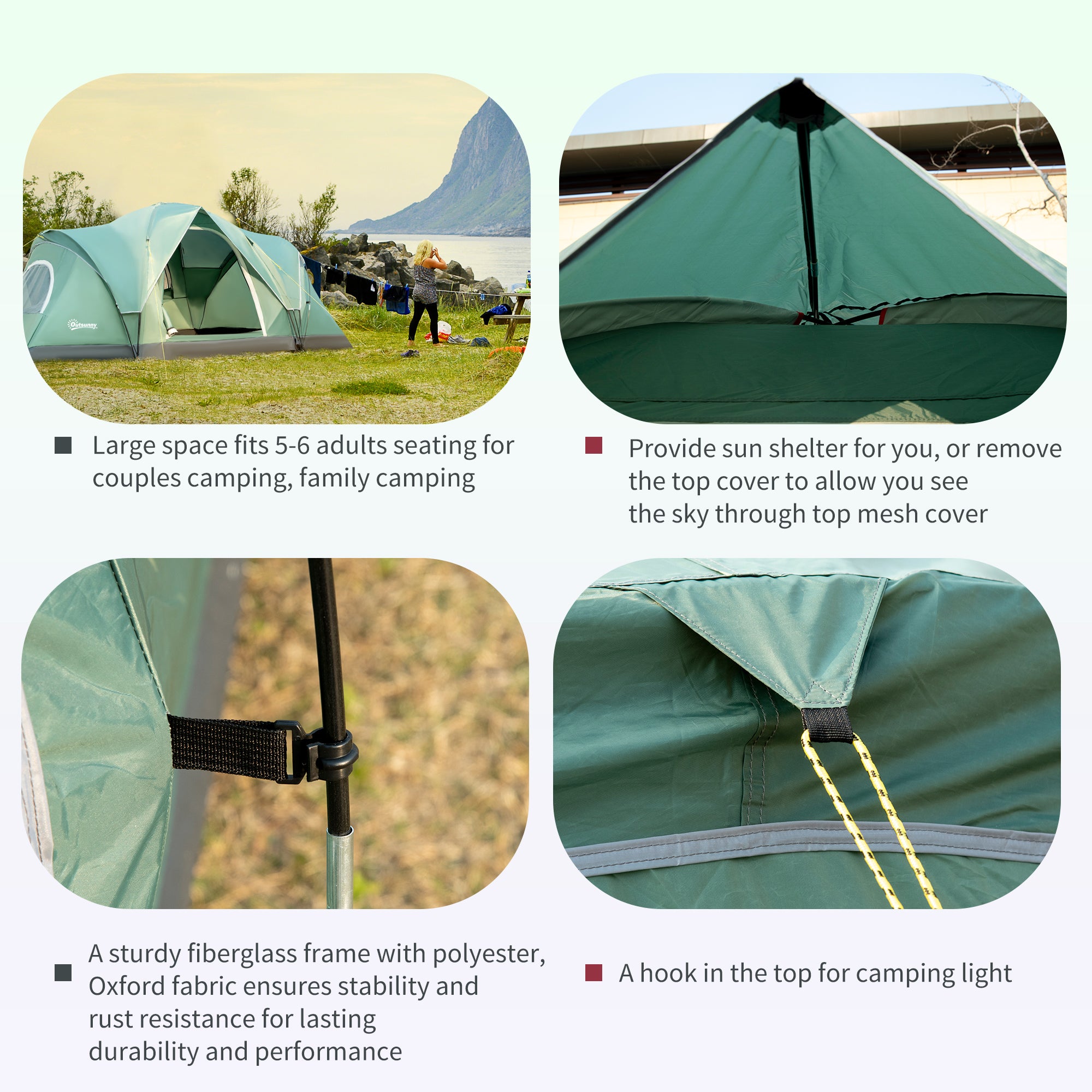 5-6 Person Dome Camping Tent with UV Protection and Water Resistance - Dark Green