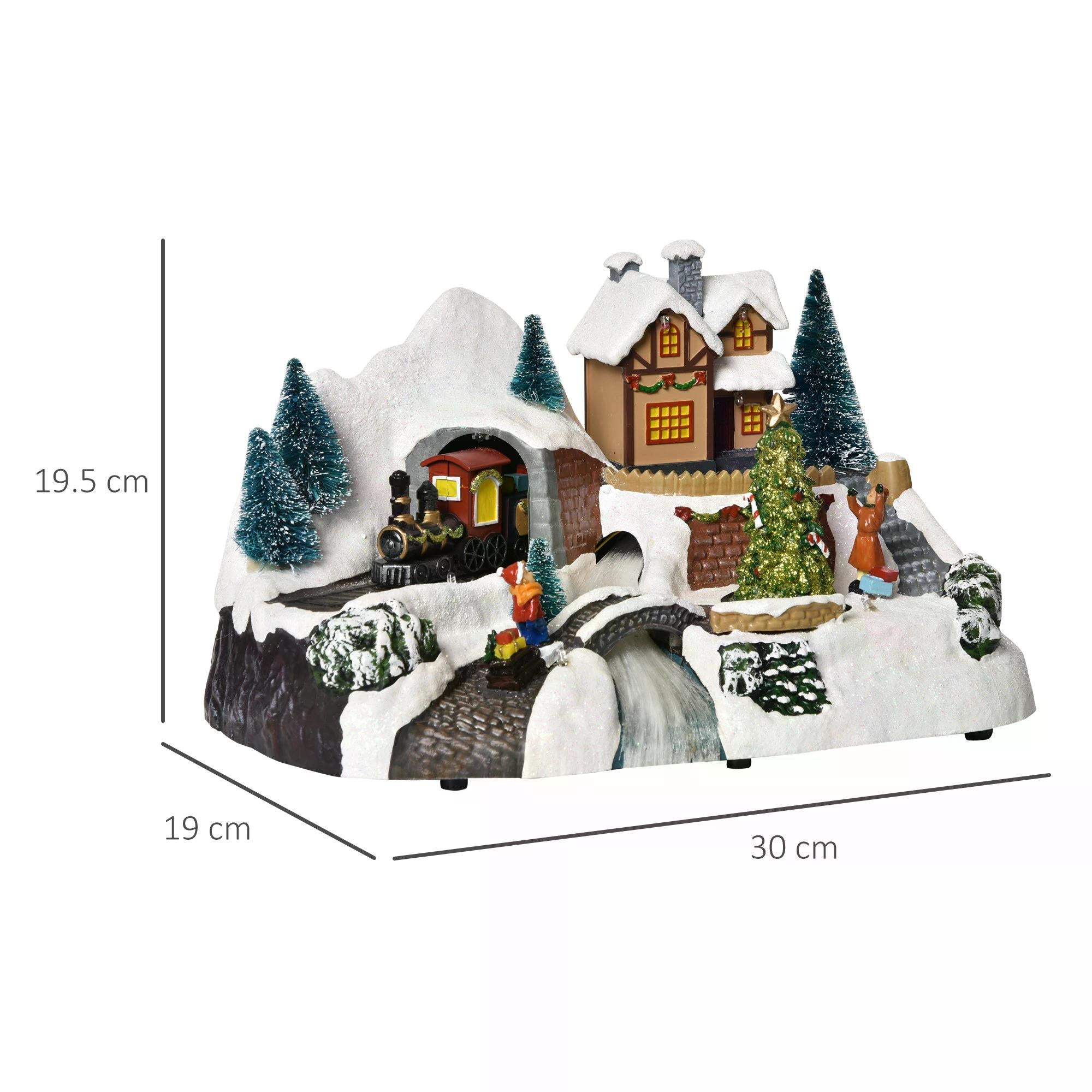 Prelit Christmas Musical Villages with Rotating Tree Animated Xmas Village with Sound Fibre Optic Transformer Festival Decoration for Tabletop