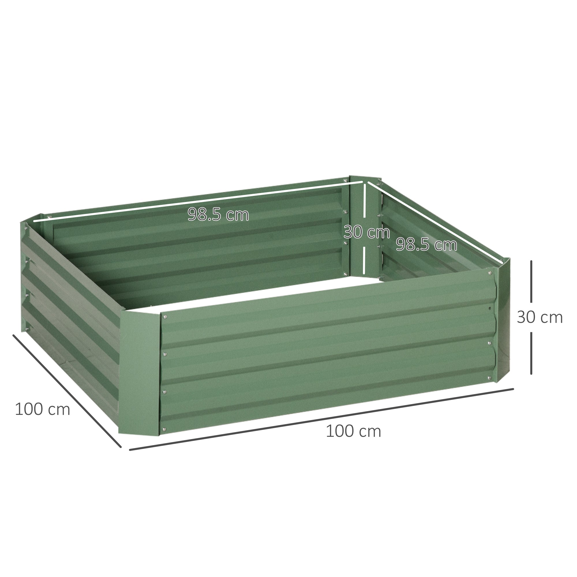 Set of 2 291L Raised Garden Bed, Elevated Galvanised Planter Box for Flowers, Herbs, 100x100x30cm, Green