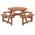 8 Seater Round Wooden Pub Bench Picnic Table Set for Outdoor Garden or Patio - Brownish Red
