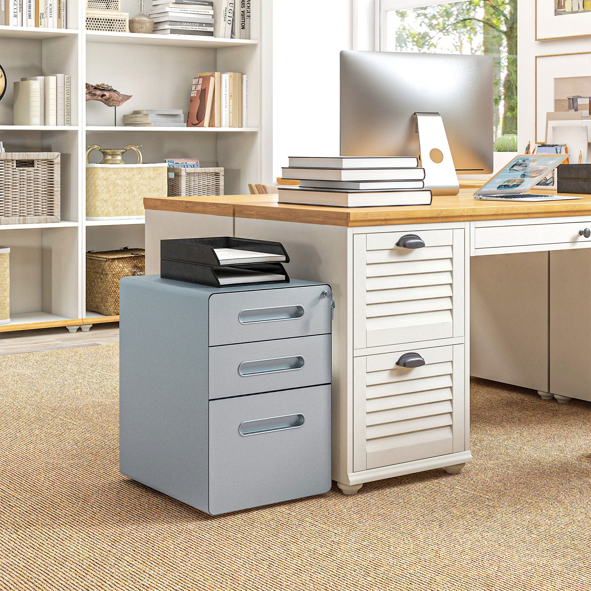 Lockable Cabinet, Rolling Filing Cabinet with 3 Drawers, Steel Office Drawer Unit for A4, Letter, Legal Sized Files