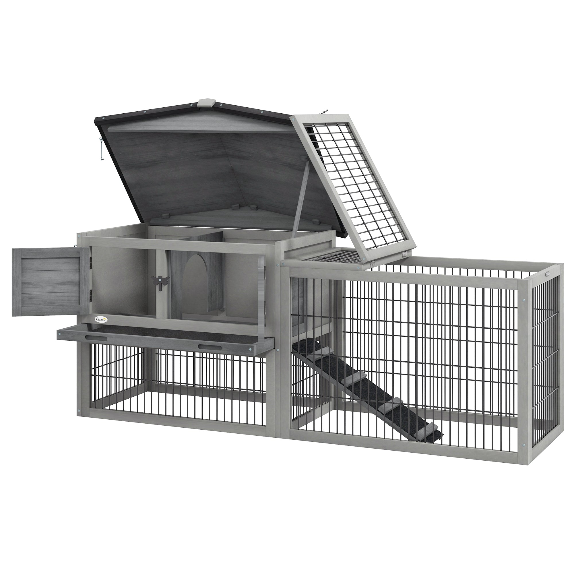 Wooden Rabbit Hutch with Outdoor Run Grey