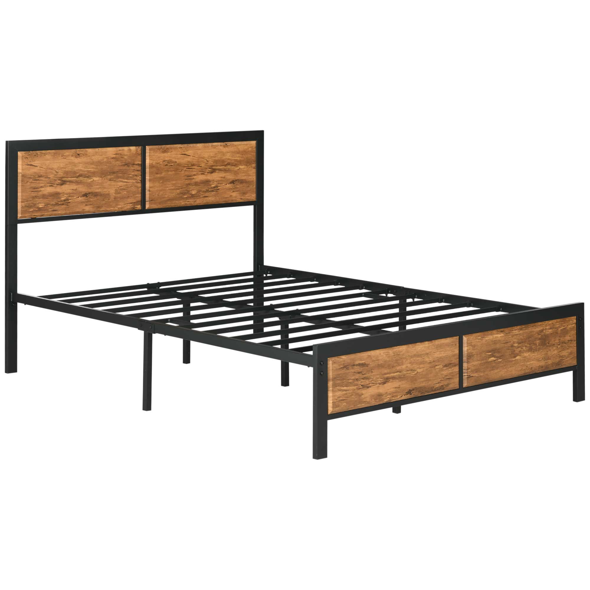 Industrial King Size Bed Frame, 5FT Steel Bed Base with Headboard, Footboard, Slatted Support and Under Bed Storage, 160 x 207cm