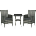 3 Piece Rattan Garden Bistro Set with Cushions - Light Grey