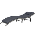 Rattan Folding Sun Lounger with Padded Cushion and Pillow - Grey