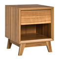 Modern Bedside Table with Drawer and Shelf - Walnut Brown