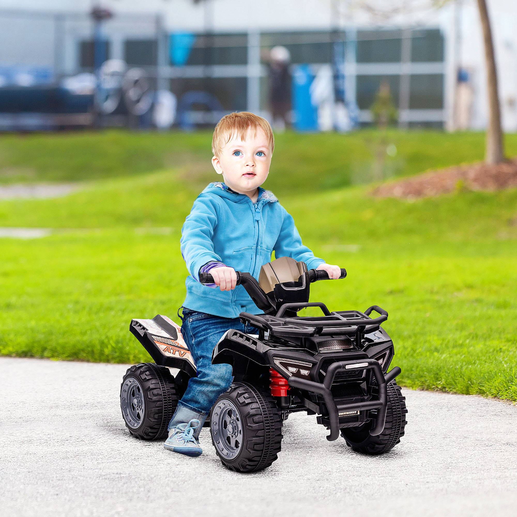 Kids Ride-on Four Wheeler ATV Car with Real Working Headlights, 6V Battery Powered Motorcycle for 18-36 Months, Black