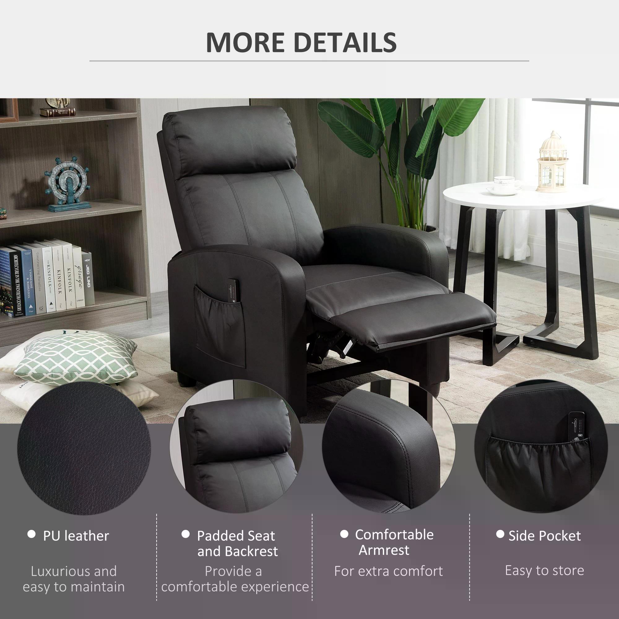 Recliner Sofa Chair PU Leather Massage Armcair w/ Footrest and Remote Control for Living Room, Bedroom, Home Theater, Black