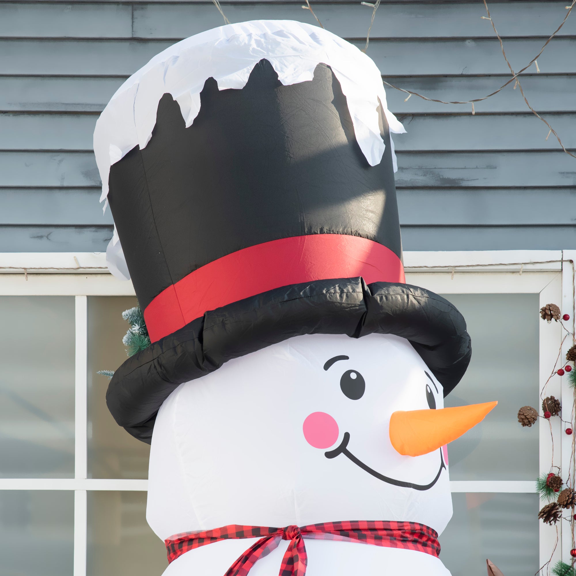 8ft Inflatable Christmas Snowman with Black Hat and Red Scotch Scarf, Blow-Up Outdoor LED Yard Display for Lawn Garden Party