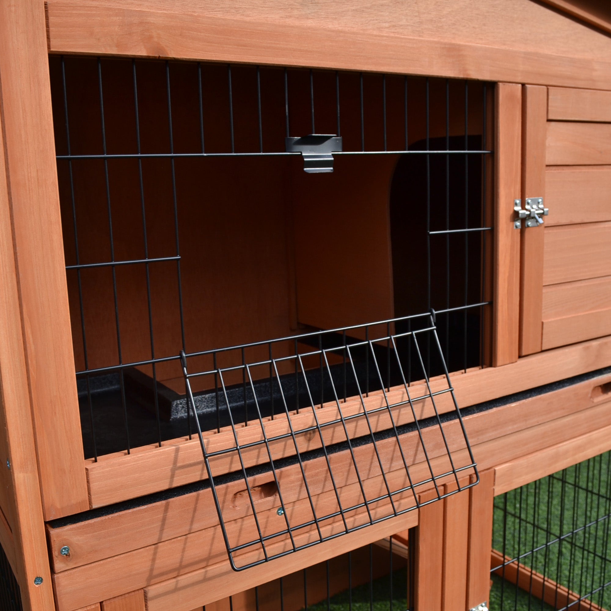 2 Tier Rabbit Hutch Guinea Pig Hutch Ferret Cage with Ramp Slide Out Tray for Indoor Outdoor 100.5 x 55 x 101 cm