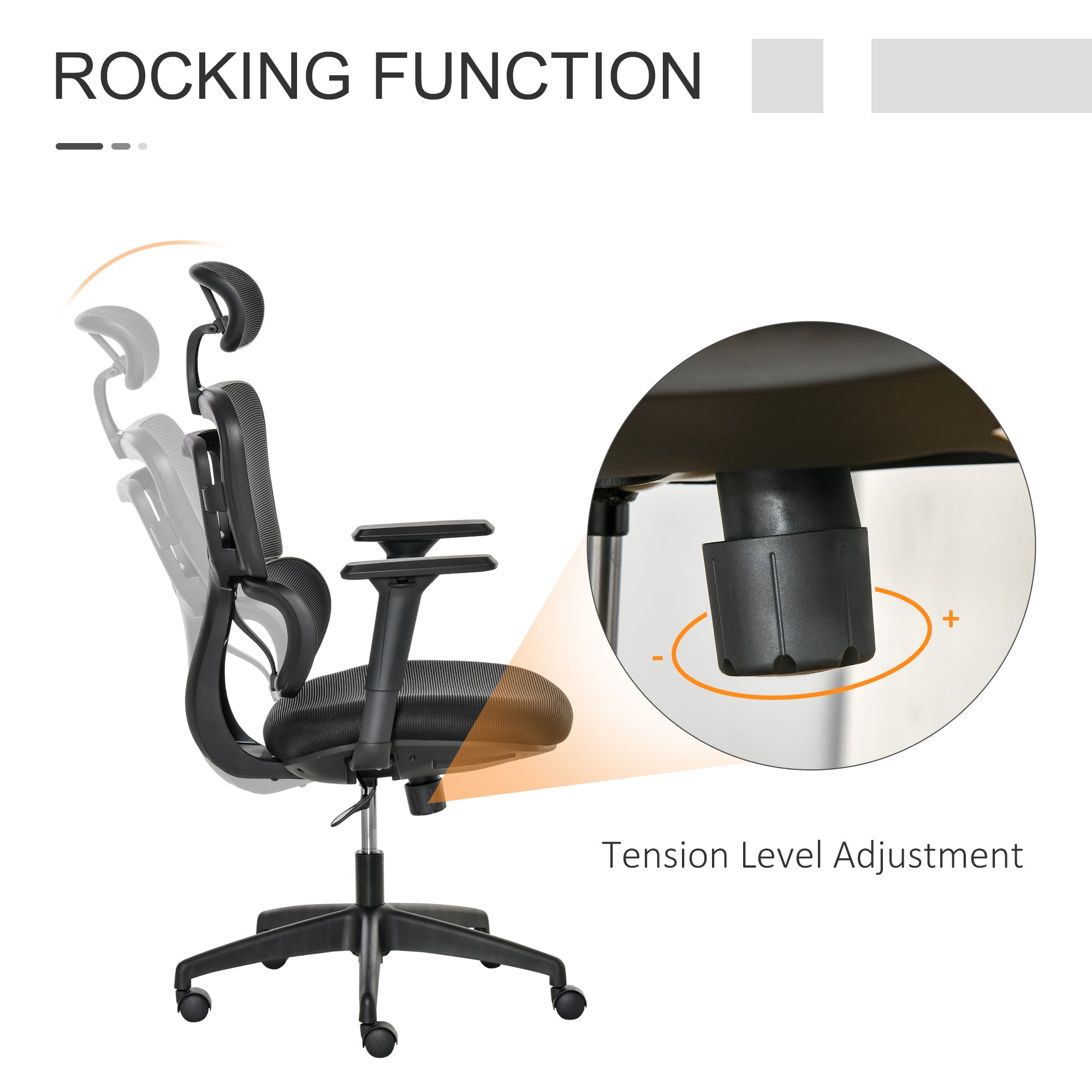Mesh Office Chair, Ergonomic High-Back Swivel Desk Chair with Adjustable Height, Headrest, Lumbar Support, Padded Seat for Home Office Black