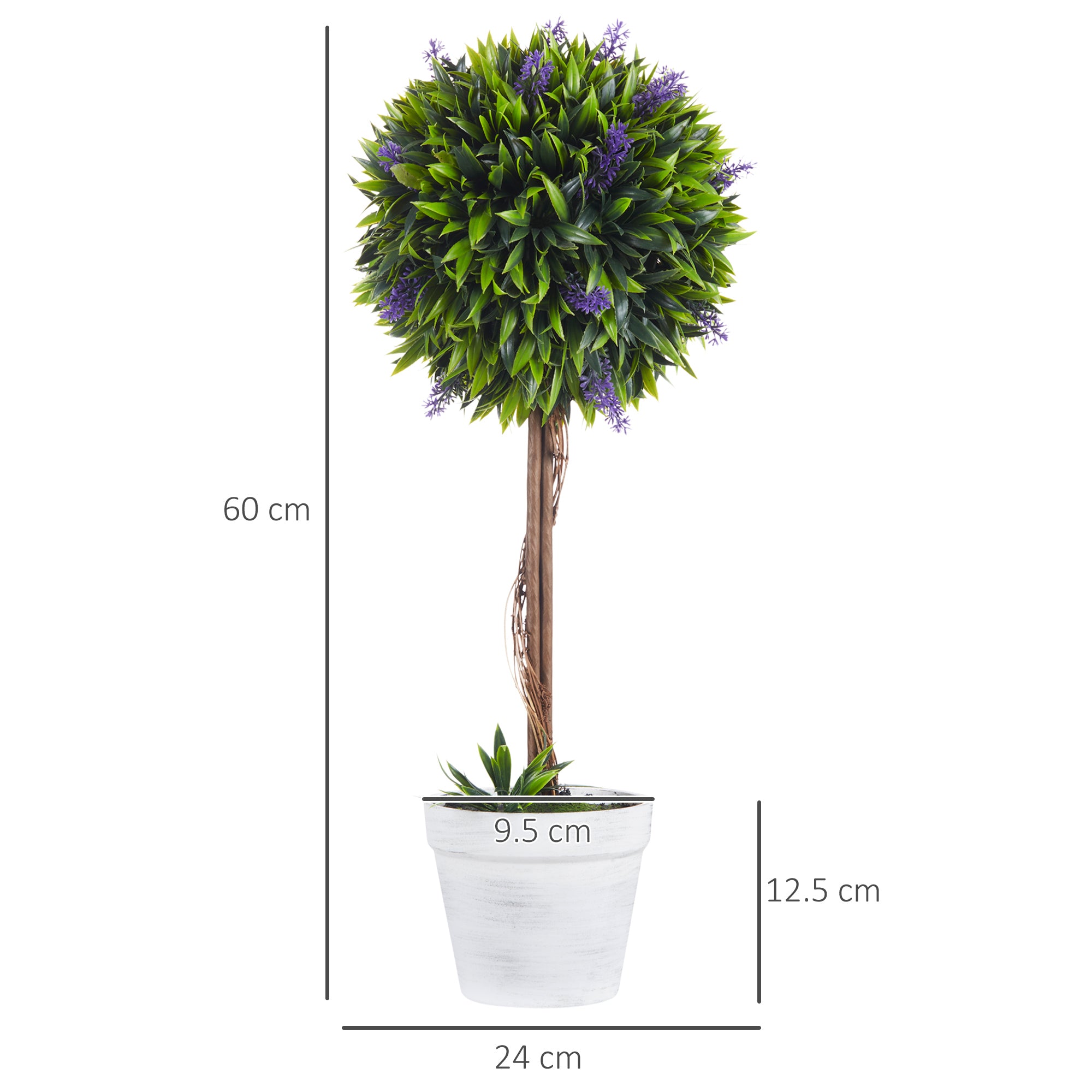 Set of 2 Decorative Artificial Ball Trees with Lavender Flowers in Pot 60cm - Green